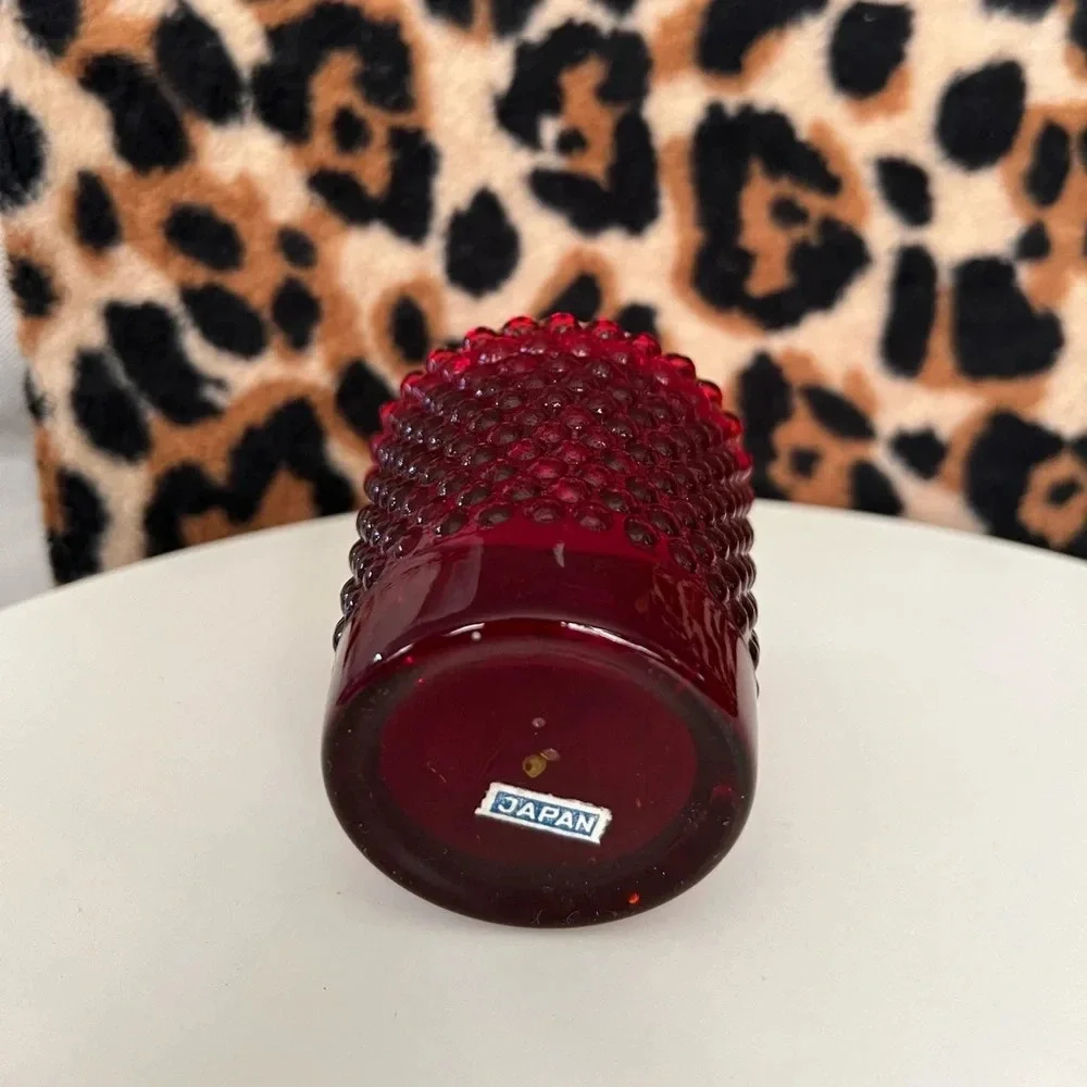 Vintage Red Glass Hobnail Votive Candle Toothpick Matchstick Trinket Holder